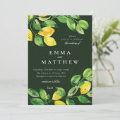 Dunkelgrüne Wasserfarbenlemon mediterran Einladung (Stehend Vorderseite)
