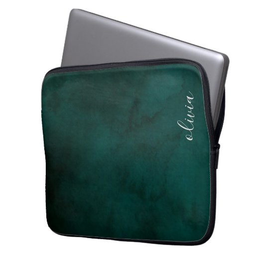 Dunkelgrüne Wasserfarbenmonogramm-Laptop-Sieb Laptopschutzhülle (Vorderseite Links)