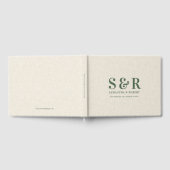 Dunkelgrüne Wedding Monogram Beige Linen Gästebuch (Voll)