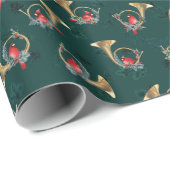 Dunkelgrüne Weihnachtsmusik-Kardinal in Post Horns Geschenkpapier (Rolleneckpunkt)