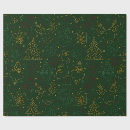 Dunkelgrüne Weihnachtsschmuck & Glitzern Muster Geschenkpapier (Flach)