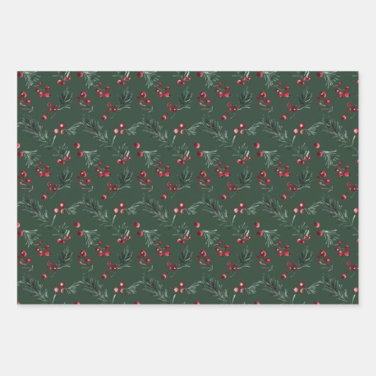 Dunkelgrüne Weihnachtswasserfarbe Rustikaler Pinie Geschenkpapier Set (Vorderseite 2)