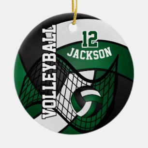 Dunkelgrüne, weiße und schwarze Volleyball-🏐 Keramik Ornament