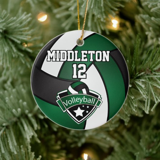 Dunkelgrüne, weiße und schwarze Volleyball-🏐 Keramik Ornament (Baum)