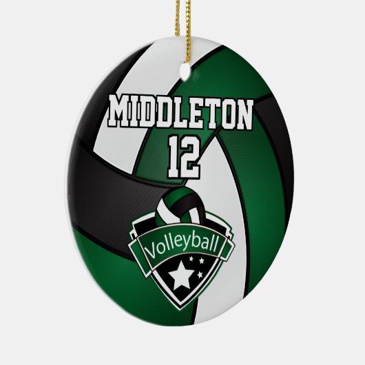 Dunkelgrüne, weiße und schwarze Volleyball-🏐 Keramik Ornament (Rechts)