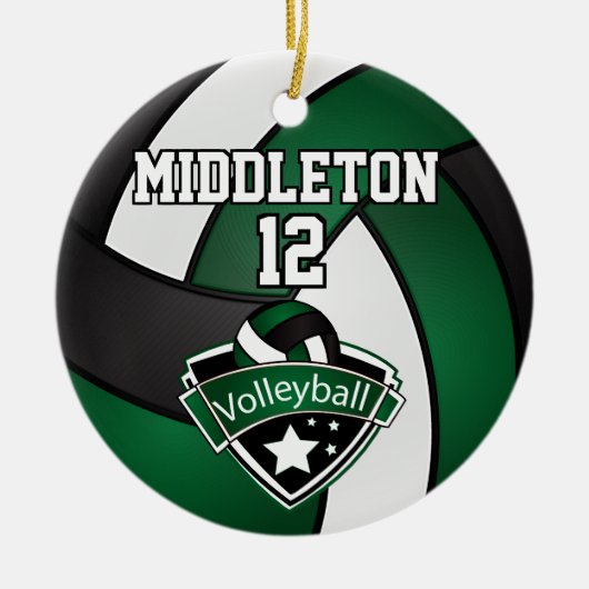Dunkelgrüne, weiße und schwarze Volleyball-🏐 Keramik Ornament (Vorne)