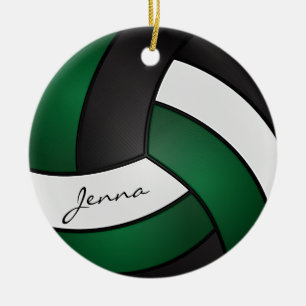 Dunkelgrüne, weiße und schwarze Volleyball-🏐 Keramik Ornament
