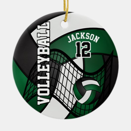 Dunkelgrüne, weiße und schwarze Volleyball-🏐 Keramikornament (Vorne)