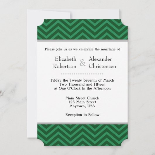 Dunkelgrüne Zickzack Hochzeitseinladung Einladung (Vorderseite)