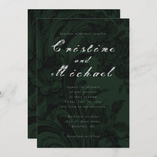 Dunkelgrüne Zierschrift Einladung (Vorne/Hinten)