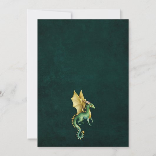 Dunkelgrüner Drache goldener Geburtstag Einladung (Rückseite)