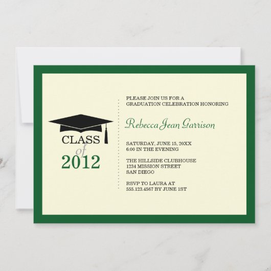 Dunkelgrüner Ekru-Cap-Tassel-Abschluss Ankündigung (Vorderseite)