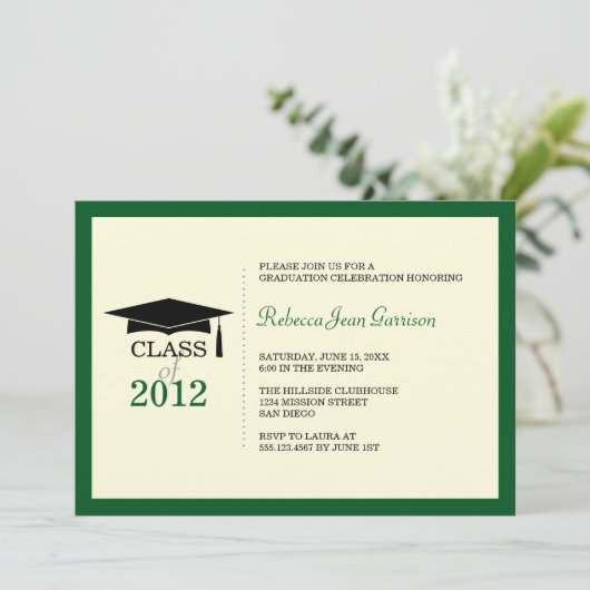 Dunkelgrüner Ekru-Cap-Tassel-Abschluss Ankündigung (Stehend Vorderseite)