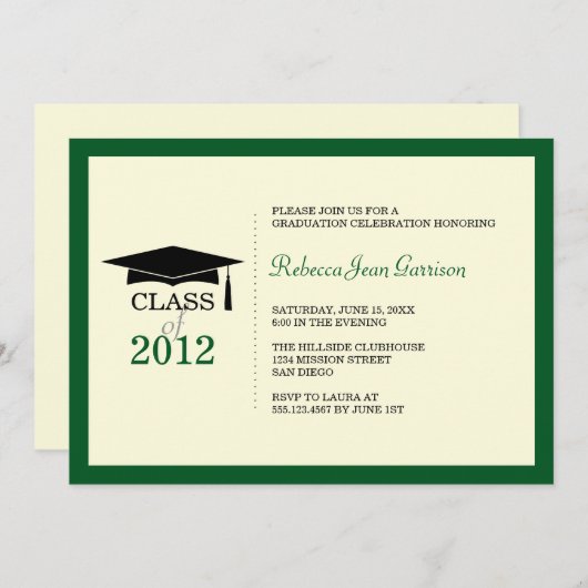 Dunkelgrüner Ekru-Cap-Tassel-Abschluss Ankündigung (Vorne/Hinten)