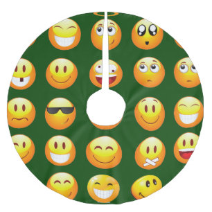 dunkelgrüner Emoji Weihnachtsbaumunterlage Polyester Weihnachtsbaumdecke