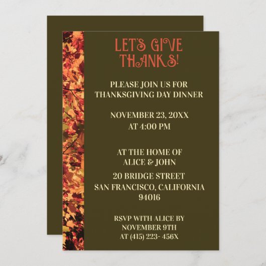 Dunkelgrüner Erntedank Abendessen Herbstfest Einladung (Vorne/Hinten)