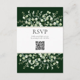 Dunkelgrüner Eukalyptus QR-Code Hochzeits-RSVP Begleitkarte