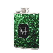 Dunkelgrüner falscher Glitter funkelt Monogramm Flachmann (Links)