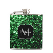 Dunkelgrüner falscher Glitter funkelt Monogramm Flachmann (Vorderseite)