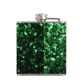 Dunkelgrüner falscher Glitter funkelt Monogramm Flachmann (Rückseite)