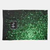 Dunkelgrüner falscher Glitter funkelt Monogramm Geschirrtuch (Horizontal)