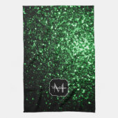 Dunkelgrüner falscher Glitter funkelt Monogramm Geschirrtuch (Vertikal)