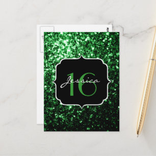 Dunkelgrüner falscher Glitter funkelt Sweet 16 Postkarte