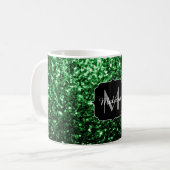 Dunkelgrüner falscher Glitterfunkel Monogramm Kaffeetasse (Vorderseite Links)