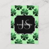 Dunkelgrüner Glitzer Funkeln Kleeblatt Monogram Visitenkarte (Rückseite)