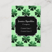 Dunkelgrüner Glitzer Funkeln Kleeblatt Monogram Visitenkarte (Vorderseite)