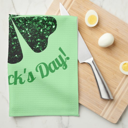 Dunkelgrüner Glitzer funkeln Kleeblatt St Patrick  Geschirrtuch (Viertel Falte)