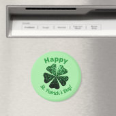 Dunkelgrüner Glitzer funkeln Kleeblatt St Patrick  Magnet (In Situ (Geschirrspüler))