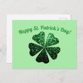 Dunkelgrüner Glitzer funkeln Kleeblatt St Patrick  Postkarte (Vorne/Hinten)
