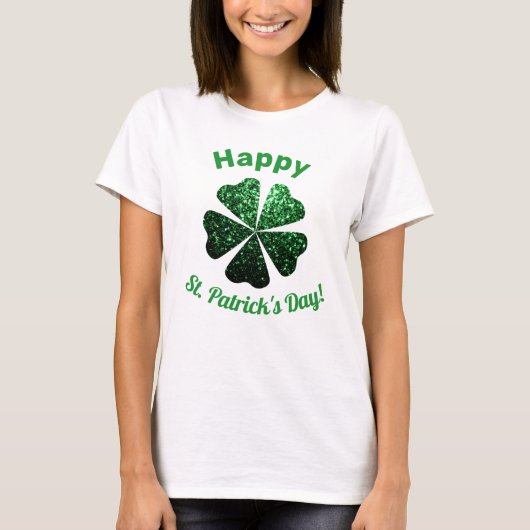 Dunkelgrüner Glitzer funkeln Kleeblatt St Patrick T-Shirt (Vorderseite)