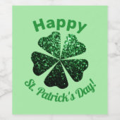 Dunkelgrüner Glitzer funkeln Kleeblatt St Patrick Weinetikett (Einzelnes Label)