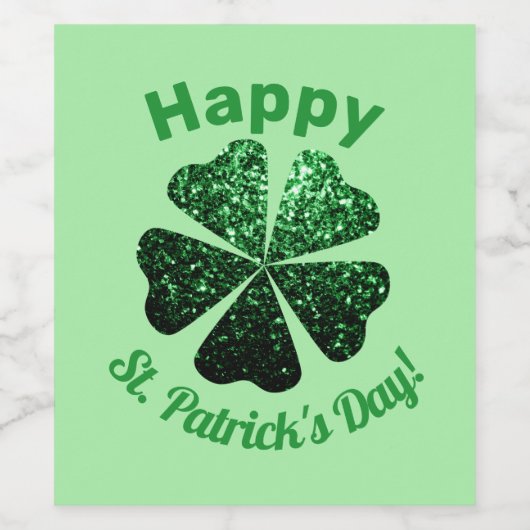 Dunkelgrüner Glitzer funkeln Kleeblatt St Patrick Weinetikett (Einzelnes Label)