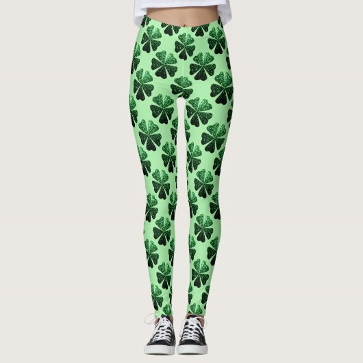 Dunkelgrüner Glitzer funkelndes Kleeblatt Clover M Leggings (Vorderseite)