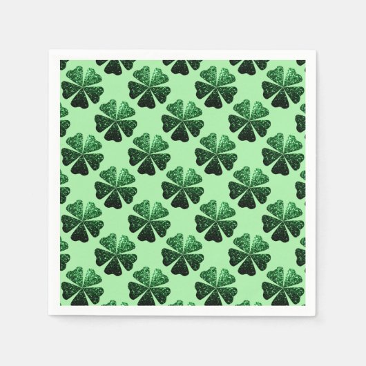 Dunkelgrüner Glitzer funkelndes Kleeblatt Serviette (Vorderseite)