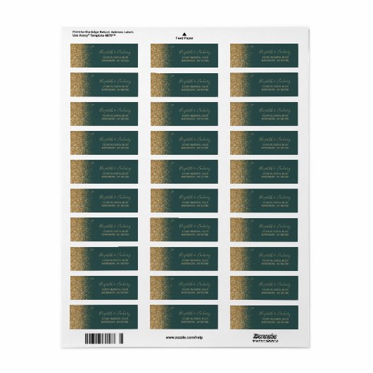 Dunkelgrüner Glitzer Hochzeitsfeier Rücksendeadres (Vorne)