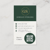 Dunkelgrüner Gold Foto QR Code Visitenkarte (Rückseite)