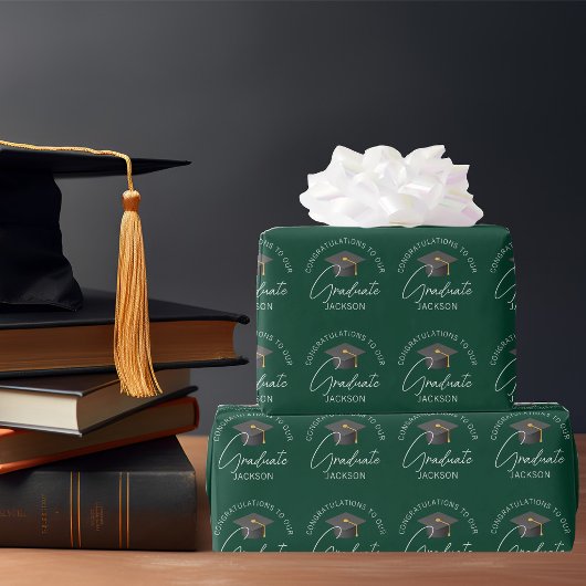 Dunkelgrüner GraduiertenPersonalisierter Abschluss Geschenkpapier
