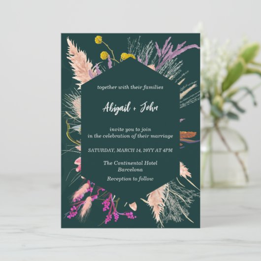 Dunkelgrüner Hintergrund der roten Blume Einladung (Stehend Vorderseite)