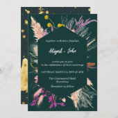 Dunkelgrüner Hintergrund der roten Blume Einladung (Vorne/Hinten)