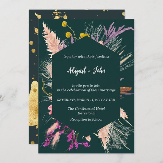 Dunkelgrüner Hintergrund der roten Blume Einladung (Vorne/Hinten)