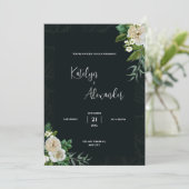 Dunkelgrüner Hintergrund mit der Hochzeit der Weiß Einladung (Stehend Vorderseite)