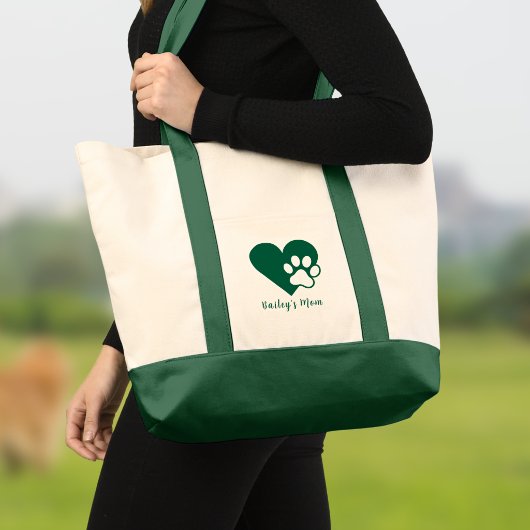 Dunkelgrüner Hund oder Katzenpfoten-Herz-Monogramm Tragetasche