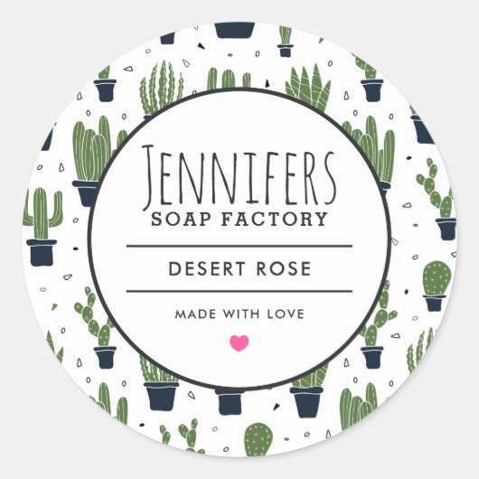 Dunkelgrüner Kaktus Wüstenmuster Kerzenseifenabhan Runder Aufkleber (Vorderseite)