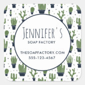 Dunkelgrüner Kaktus, Wüstenmuster Quadratischer Aufkleber (Vorderseite)