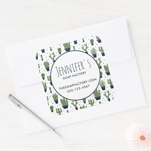 Dunkelgrüner Kaktus, Wüstenmuster Quadratischer Aufkleber (Umschlag)