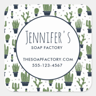 Dunkelgrüner Kaktus, Wüstenmuster Quadratischer Aufkleber